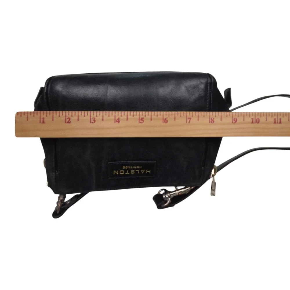 Vintage Halston Heritage Crossbody Bag Black Leather Suede Gold Hardware Luxury